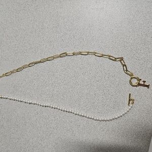 Initial Pearl Pendant Necklace for Women, 14K Gold Plated Paperclip Link (A-30)